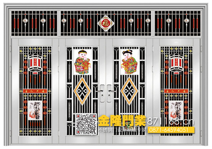 云南昆明不锈钢套装门厂家 云南昆明不绣钢门 四开门 农村大门 不锈钢六开门不锈钢楼宇对讲门 福州